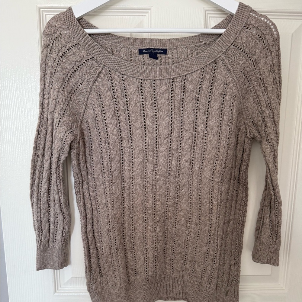 American Eagle Outfitters Taupe Cable Knit Sweater